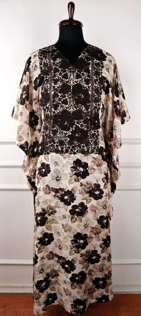 Noor Roshni Muslin Kaftan in Warm Earth Tones