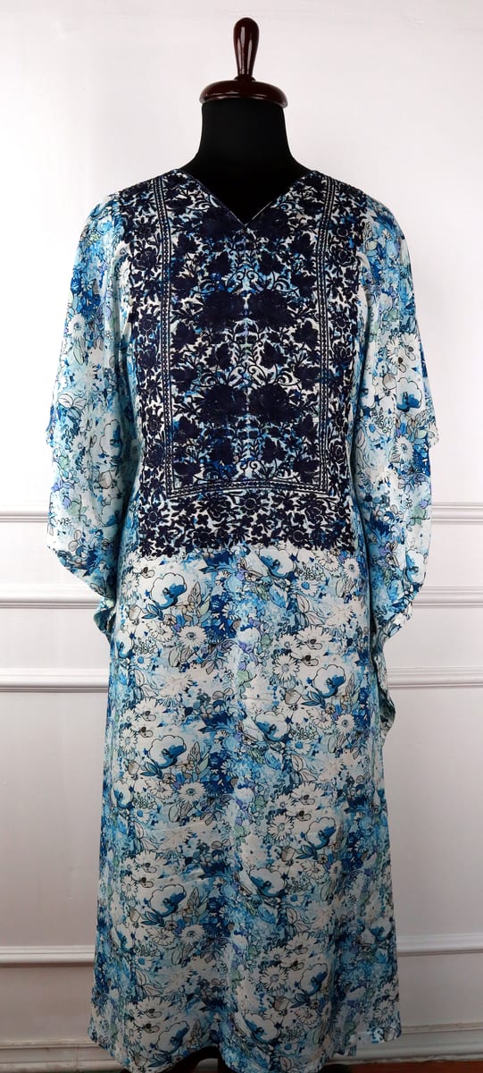 Silkflora Kashmiri Muslin Kaftan in Blue