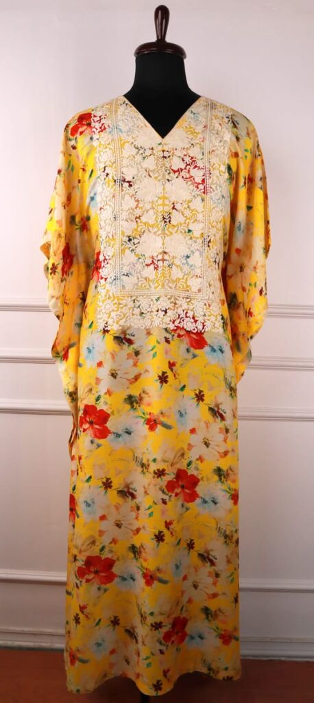 Harud Kashmiri Muslin Aari Kaftan in Yellow