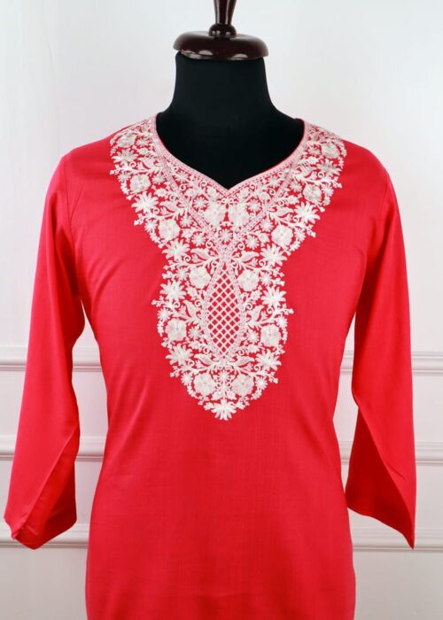 Nargis Kashmiri Cotton Aari Kurti in Red