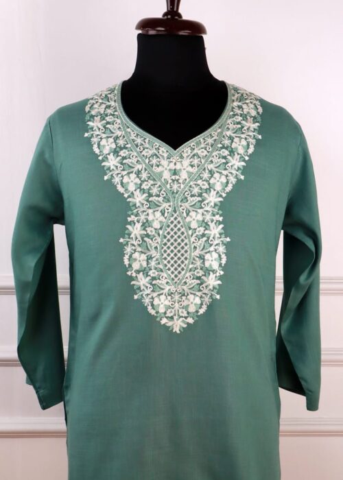 Gulnaar Cotton Kurti with Floral Aari Embroidery