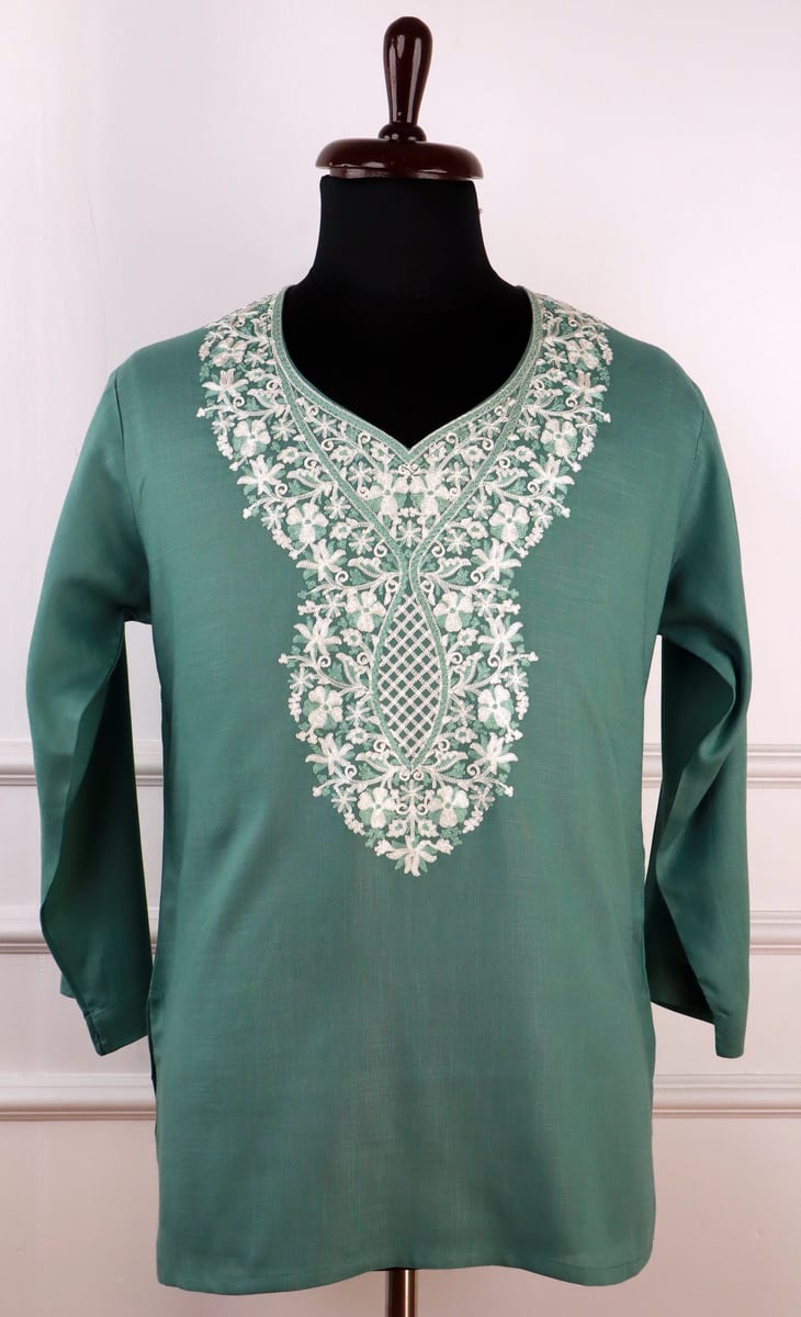 Gulnaar Cotton Kurti with Floral Aari Embroidery