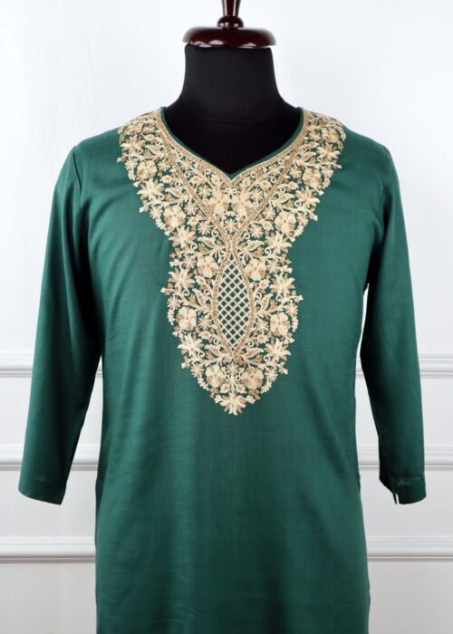 Noor e Qamar Cotton Kurti in Jewel-Toned Green