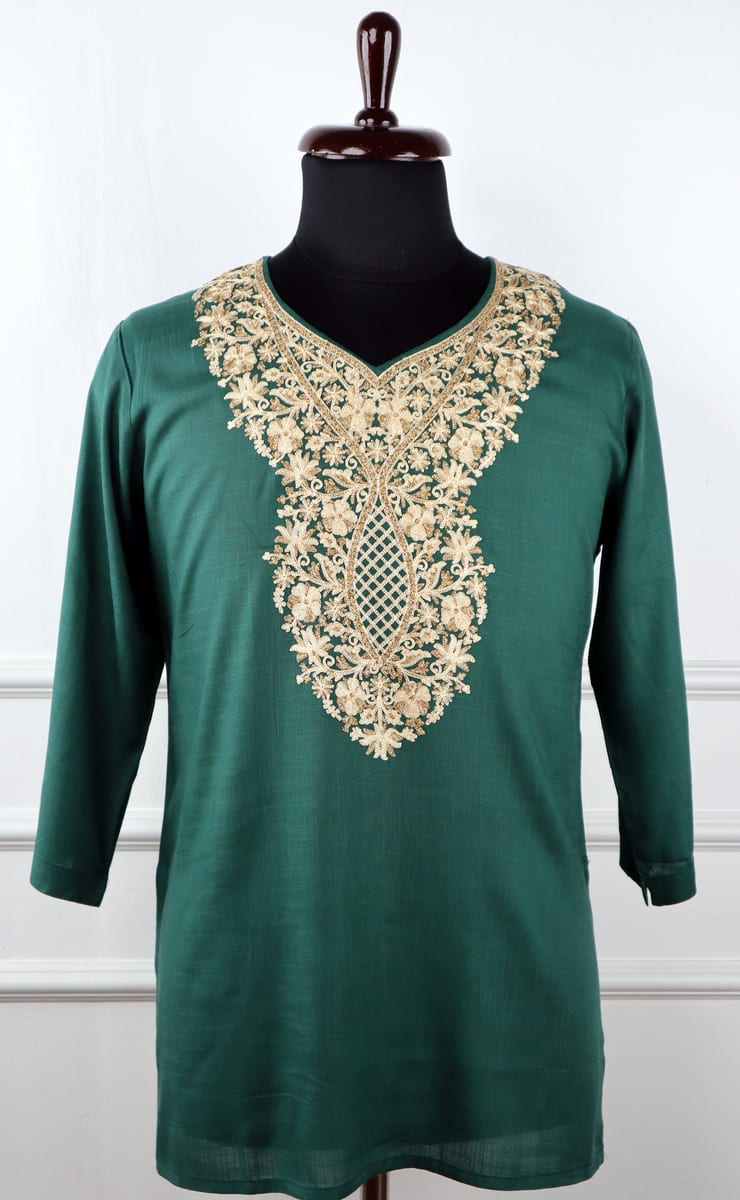 Noor e Qamar Cotton Kurti in Jewel-Toned Green