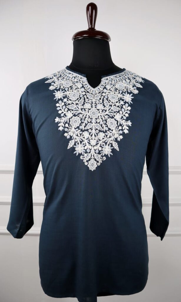 Ruhani Kashmiri Cotton Aari Kurti in Blue