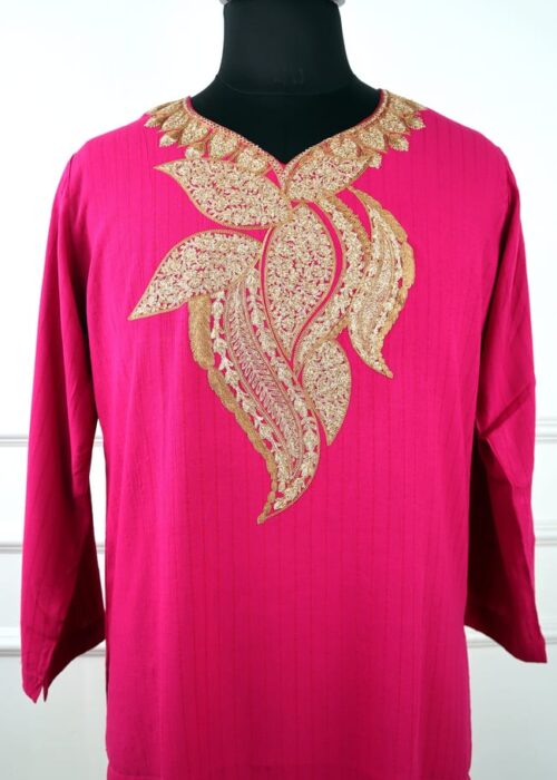 Chandbi Cotton Kurti with Gold Floral Tilla Embroidery