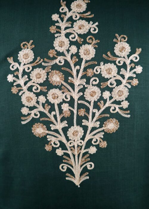 Tewar Cotton Kurti in Jewel-Toned Green with Aari Embroidery