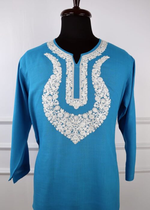 Arsh Cotton Kurti in Blue with Aari Embroidery