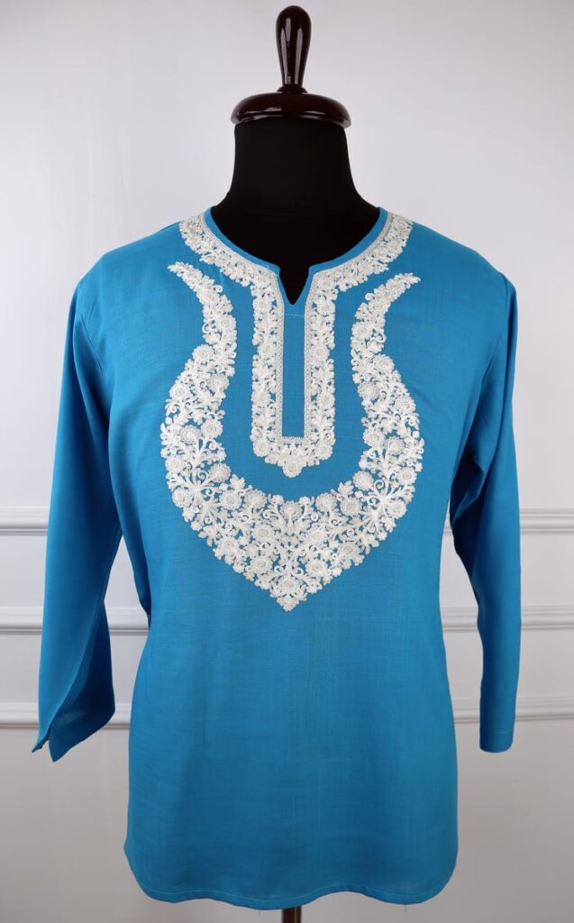 Arsh Cotton Kurti in Blue with Aari Embroidery