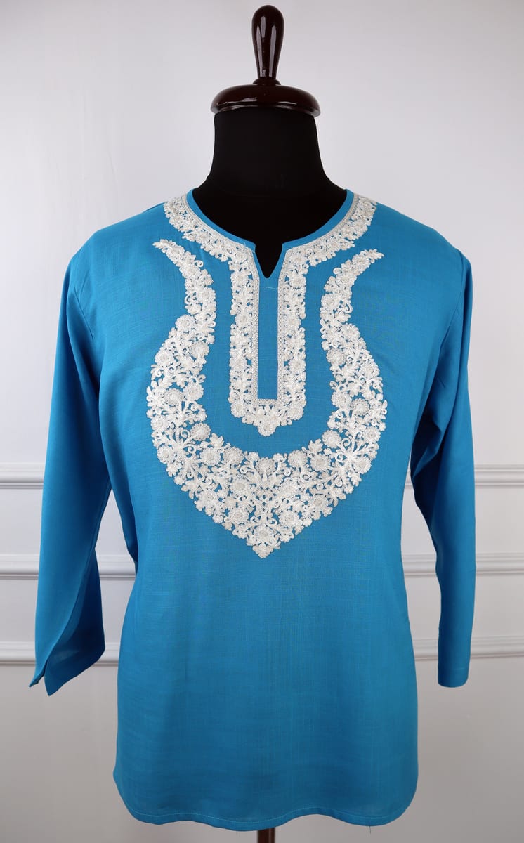 Arsh Cotton Kurti in Blue with Aari Embroidery