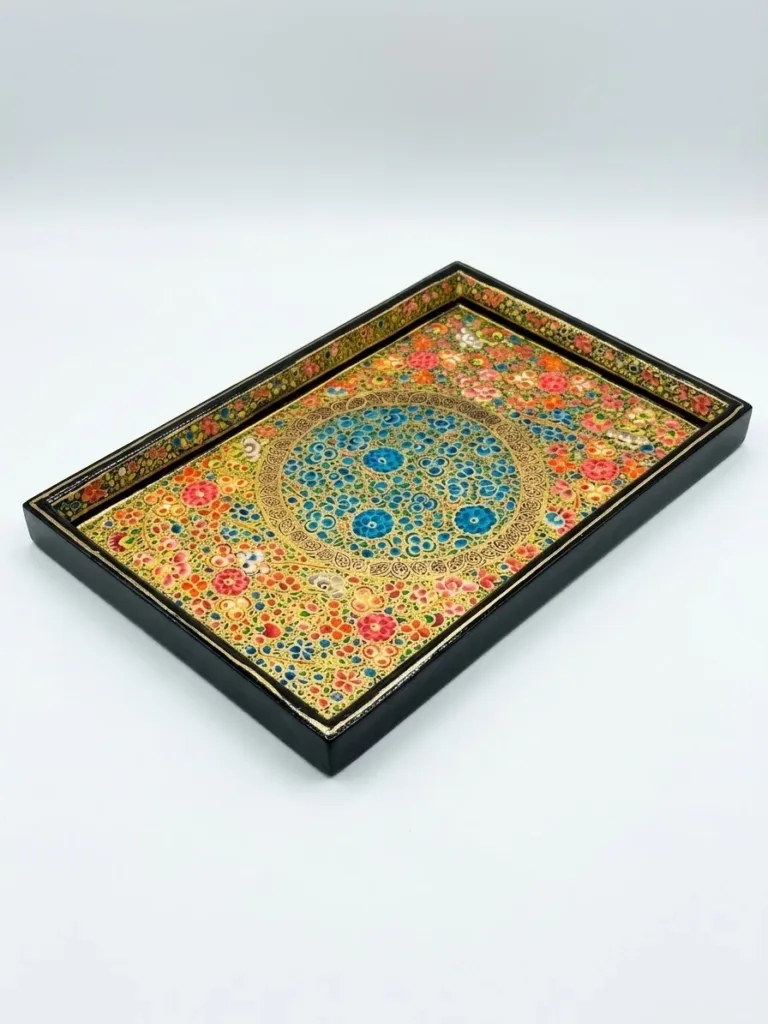Gold and Blue Medallion Kashmiri Papier-Mâché Medium Tray