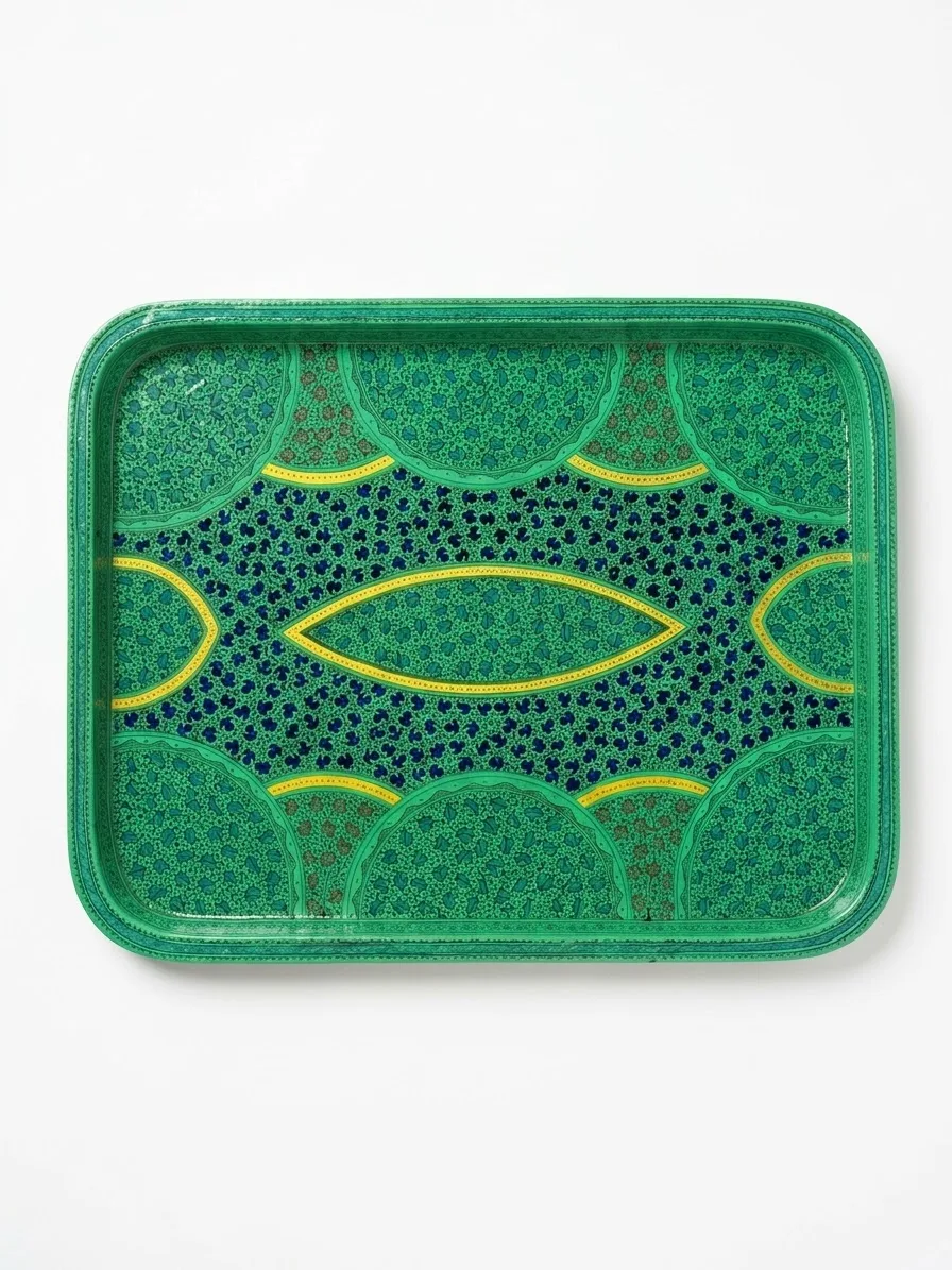 Green Leaf Kashmiri Papier-Mâché Large Tray