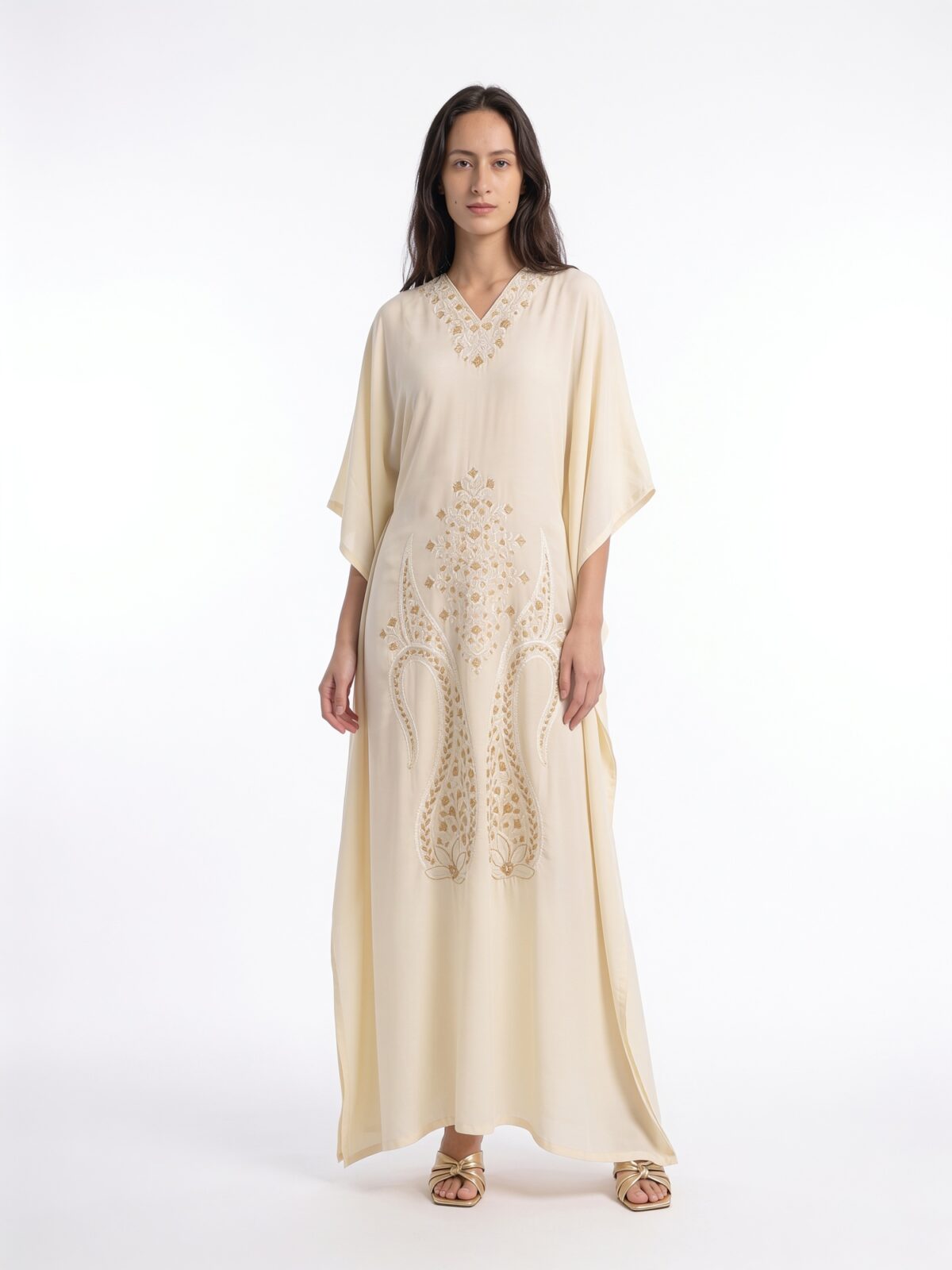Noor e Qamar Cotton Kaftan with Aari Embroidery