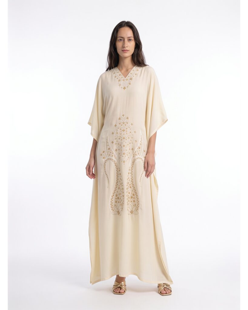 Noor e Qamar Cotton Kaftan with Aari Embroidery