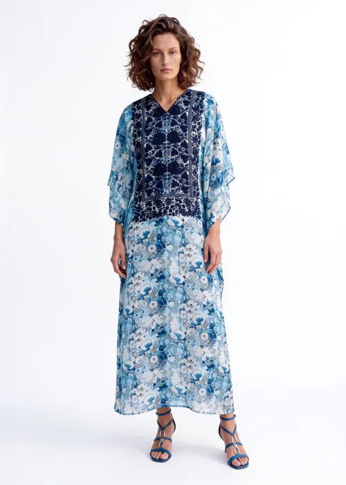 Silkflora Kashmiri Muslin Kaftan in Blue