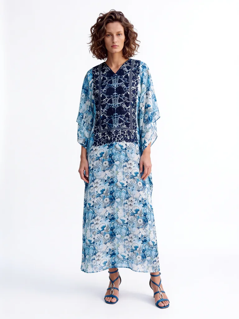Silkflora Kashmiri Muslin Kaftan in Blue