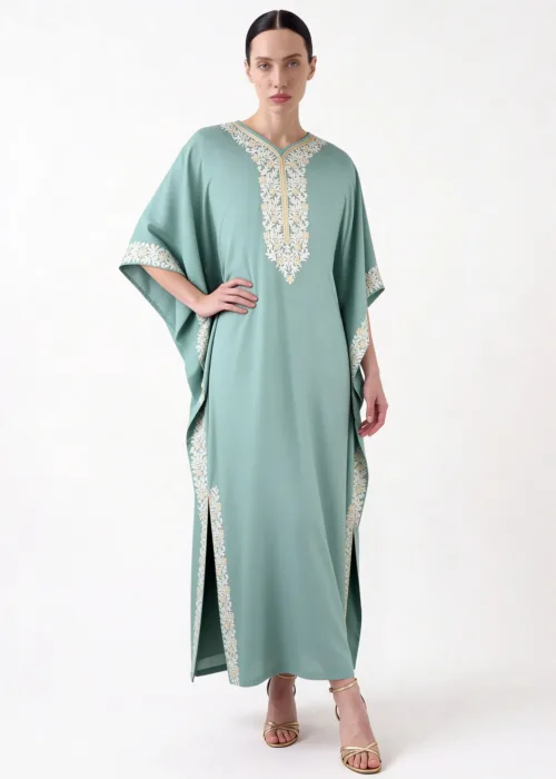 Sonth Cotton Kaftan with Floral Aari Embroidery