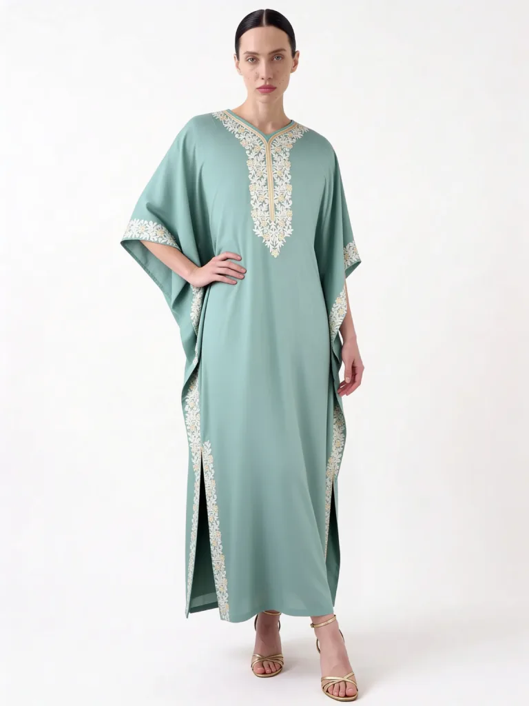 Sonth Cotton Kaftan with Floral Aari Embroidery