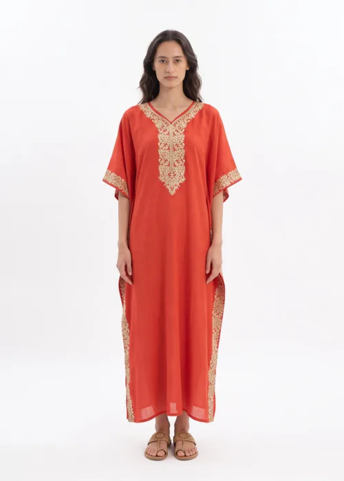 Kongposh Cotton Kaftan with Floral Aari Embroidery