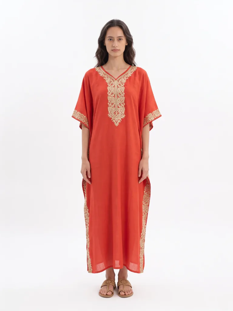 Kongposh Cotton Kaftan with Floral Aari Embroidery