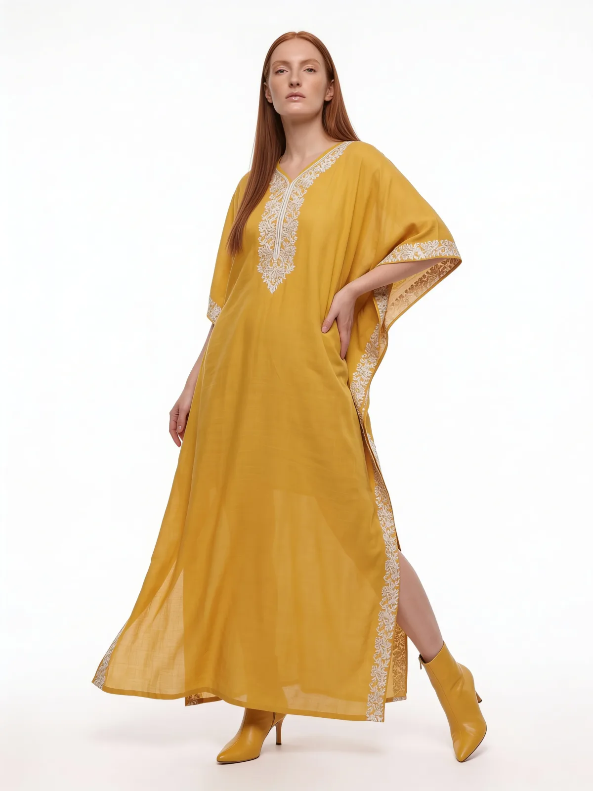 Yemberzal Cotton Kaftan with Floral Aari Embroidery