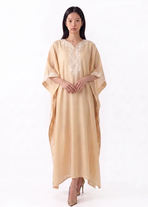 Heeposh Cotton Kaftan with Floral Aari Embroidery
