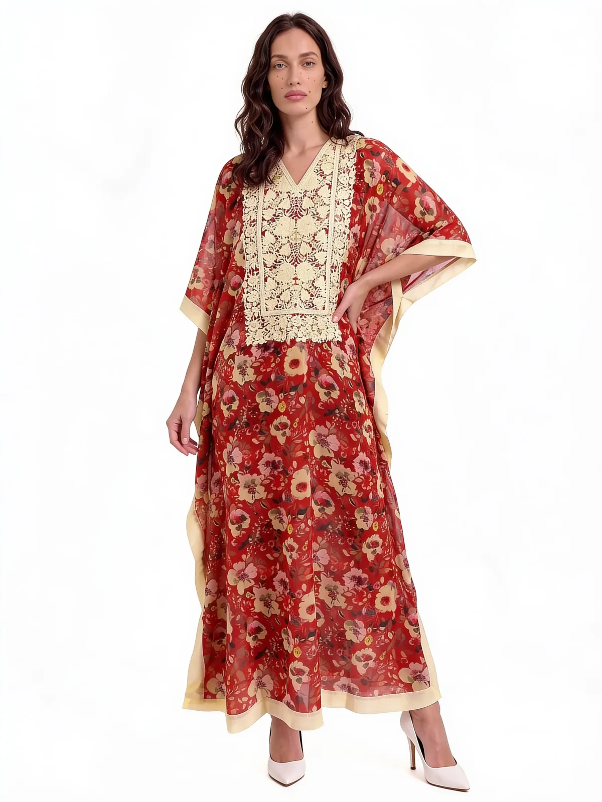 Zeenat E Zard Red Georgette Kaftan with Floral Embroidery