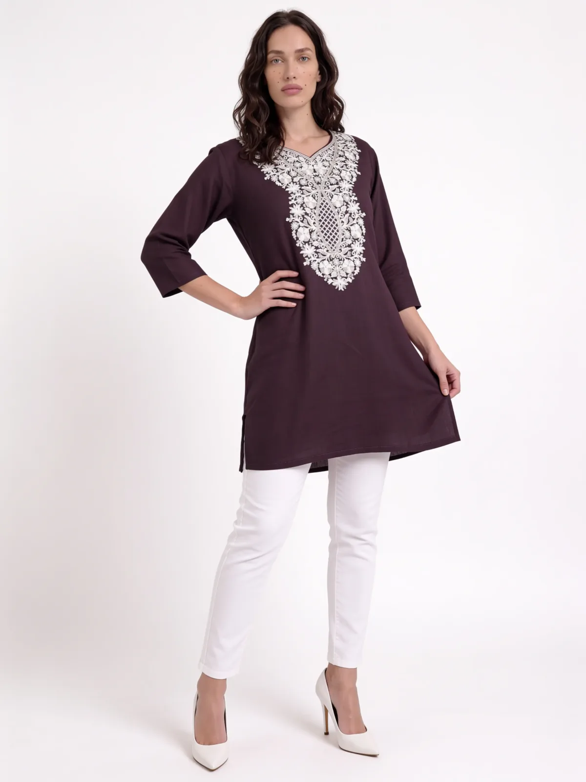 Doiun Dael Cotton Kurti with Aari Embroidery