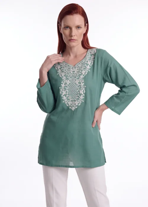 Gulnaar Cotton Kurti with Floral Aari Embroidery