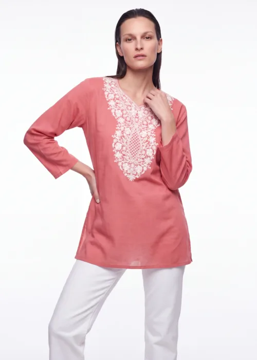 Sadabahaar Kashmiri Cotton Aari Kurti in Pink