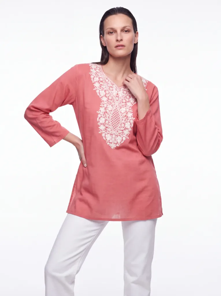 Sadabahaar Kashmiri Cotton Aari Kurti in Pink
