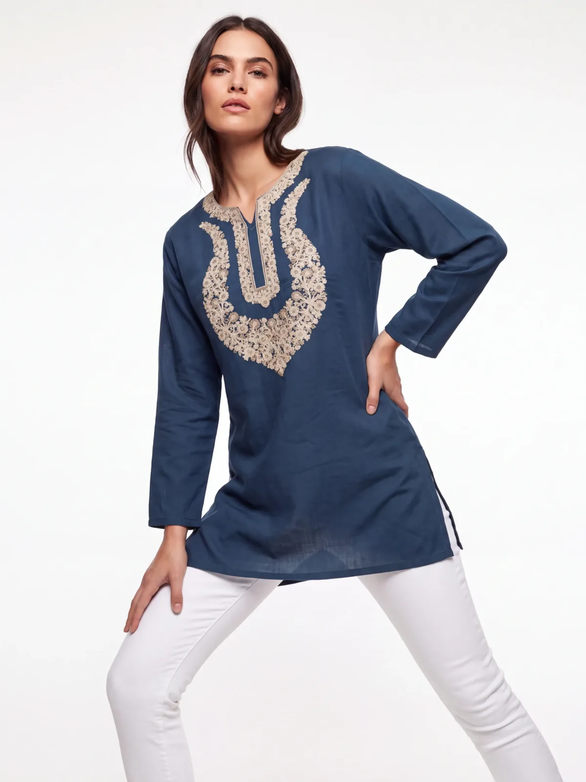 Rang e Fiza cotton kurti with elegant gold embroidery