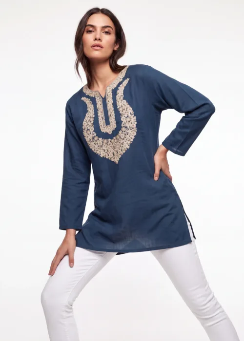 Rang e Fiza cotton kurti with elegant gold embroidery