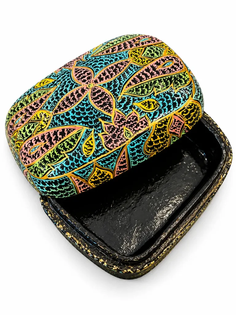 Teal Paisley Kashmiri Papier-Mâché Trinket Box 3×4″