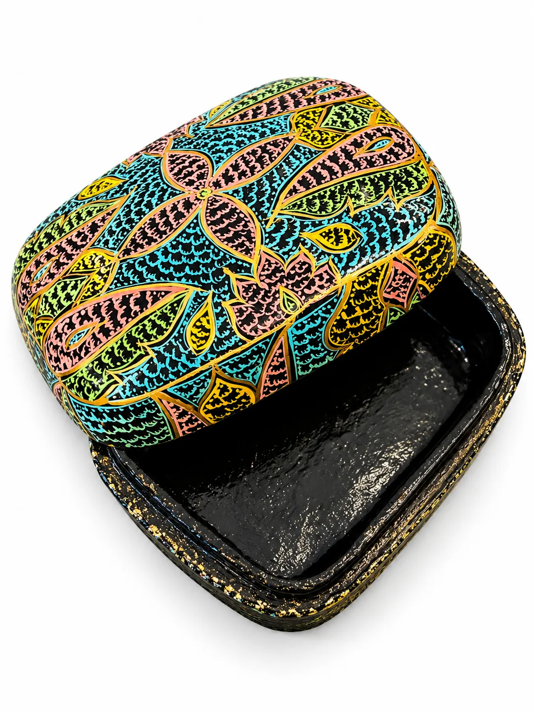 Teal Paisley Kashmiri Papier-Mâché Trinket Box 3×4″