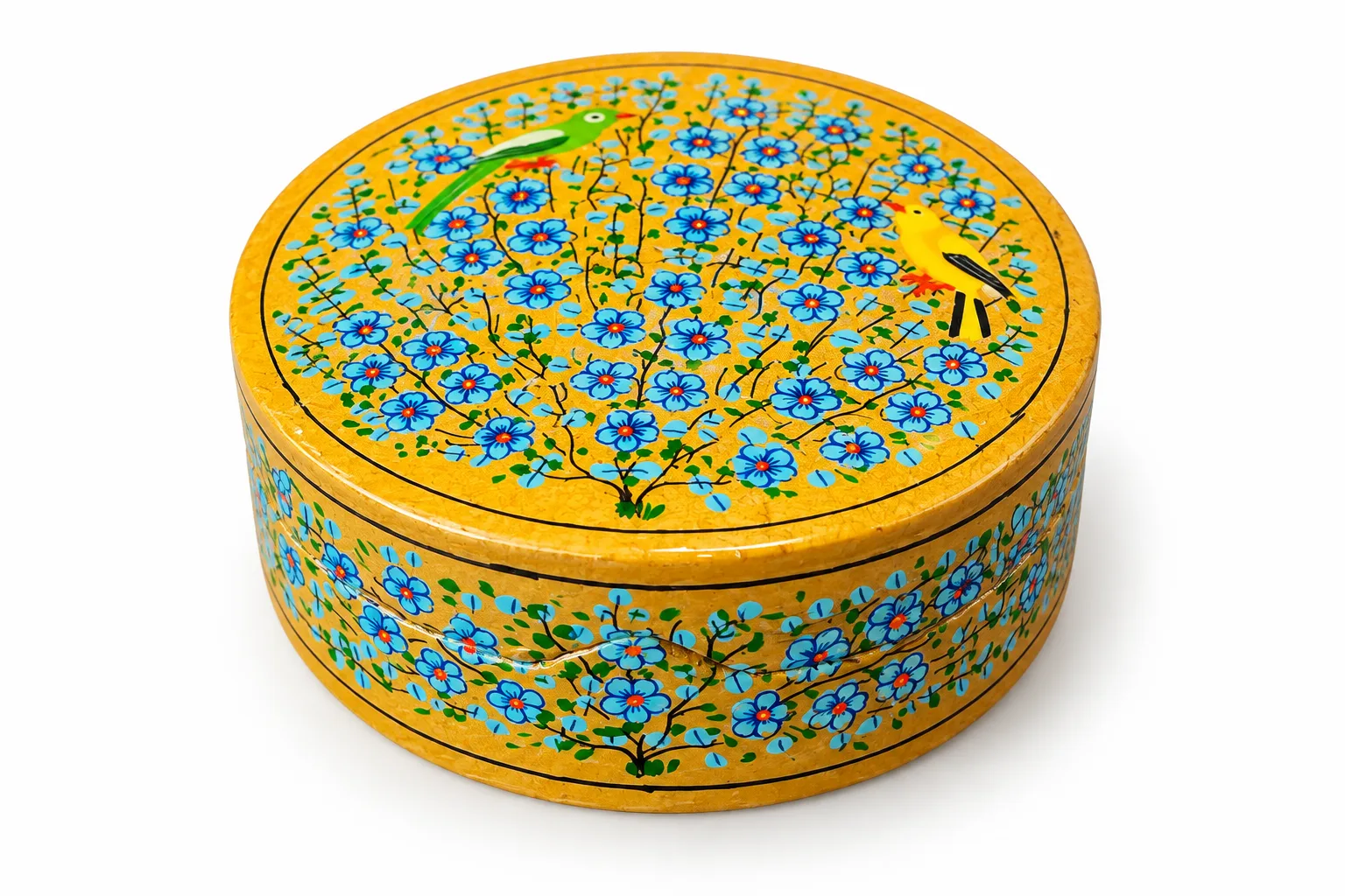 Orange Rose Medallion Kashmiri Papier-Mâché Trinket Box 3×4″
