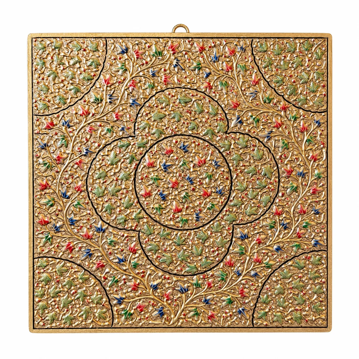 Olive and Red Floral Kashmiri Papier-Mâché Wall Hanging