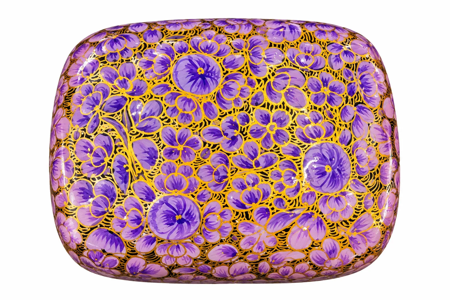 Black and Orange Bouquet Kashmiri Papier-Mâché Trinket Box 3×4″