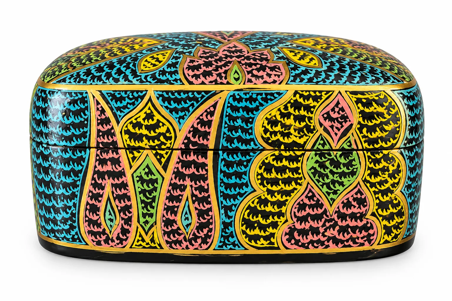Black and Orange Bouquet Kashmiri Papier-Mâché Trinket Box 3×4″