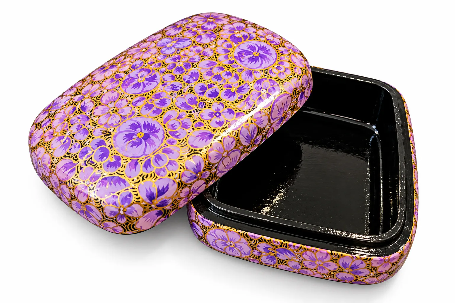 Lilac Floral Kashmiri Papier-Mâché Trinket Box 3×4″