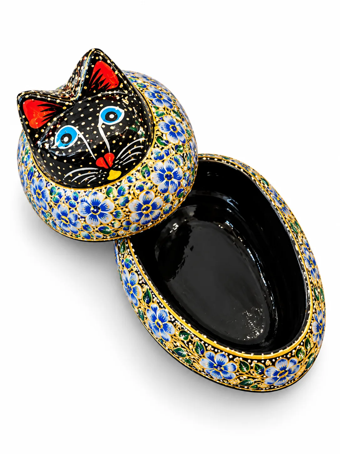 Blue Floral Kashmiri Papier-Mâché Cat Box 4″