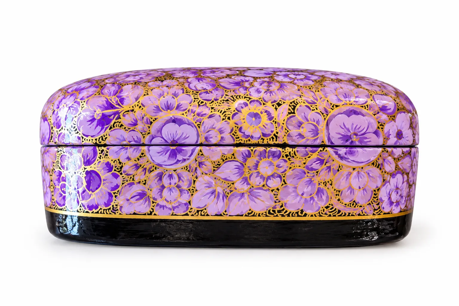 Black and Orange Bouquet Kashmiri Papier-Mâché Trinket Box 3×4″