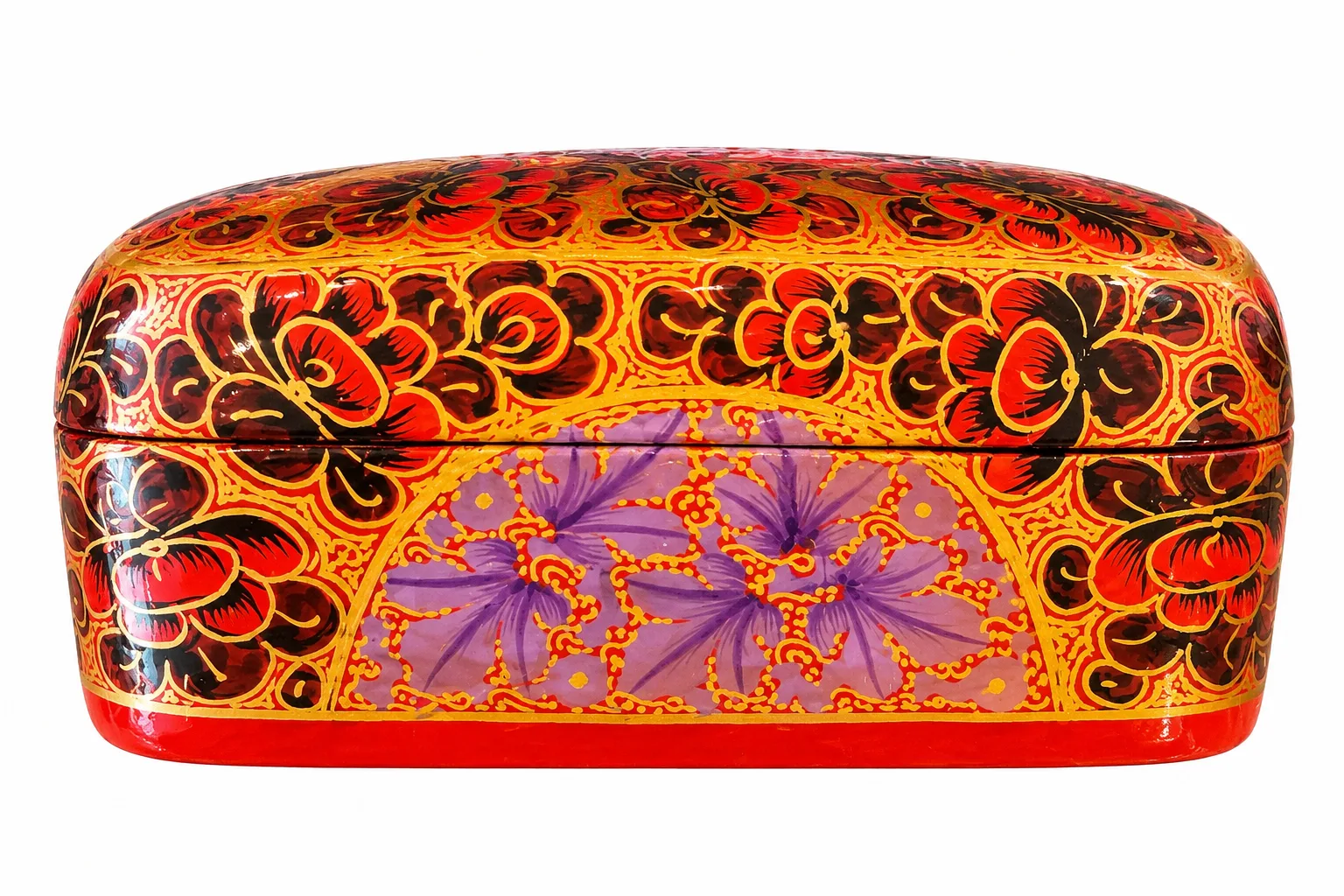 Orange Rose Medallion Kashmiri Papier-Mâché Trinket Box 3×4″