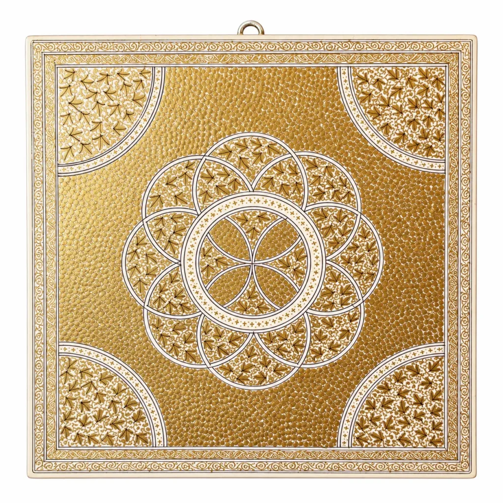 Gold and White Rosette Kashmiri Papier-Mâché Wall Hanging