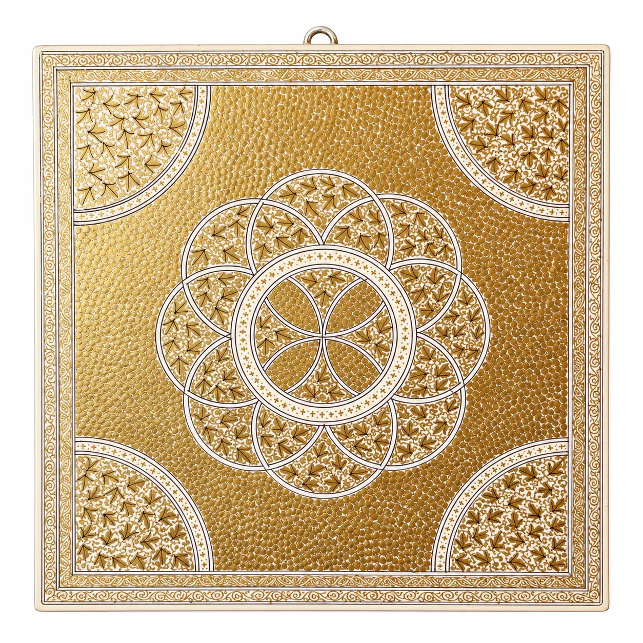 Gold and White Rosette Kashmiri Papier-Mâché Wall Hanging