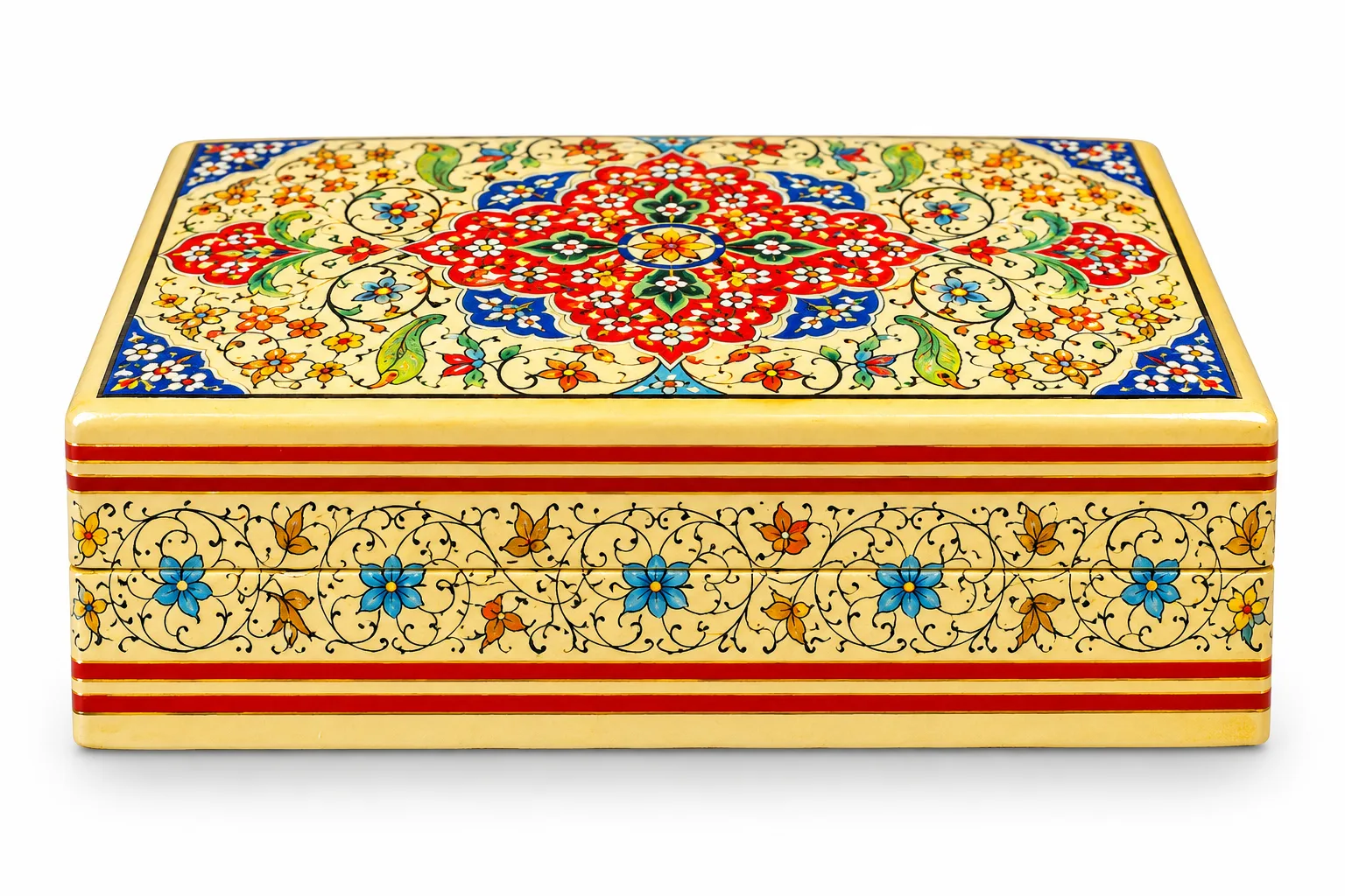 Black Floral Kashmiri Papier-Mâché Cat Box 4″