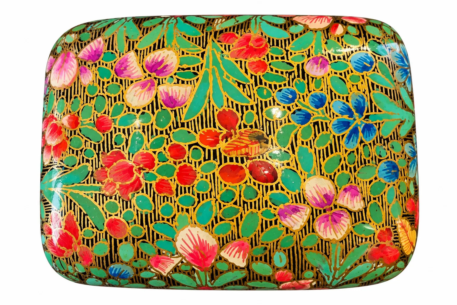 Orange Rose Medallion Kashmiri Papier-Mâché Trinket Box 3×4″