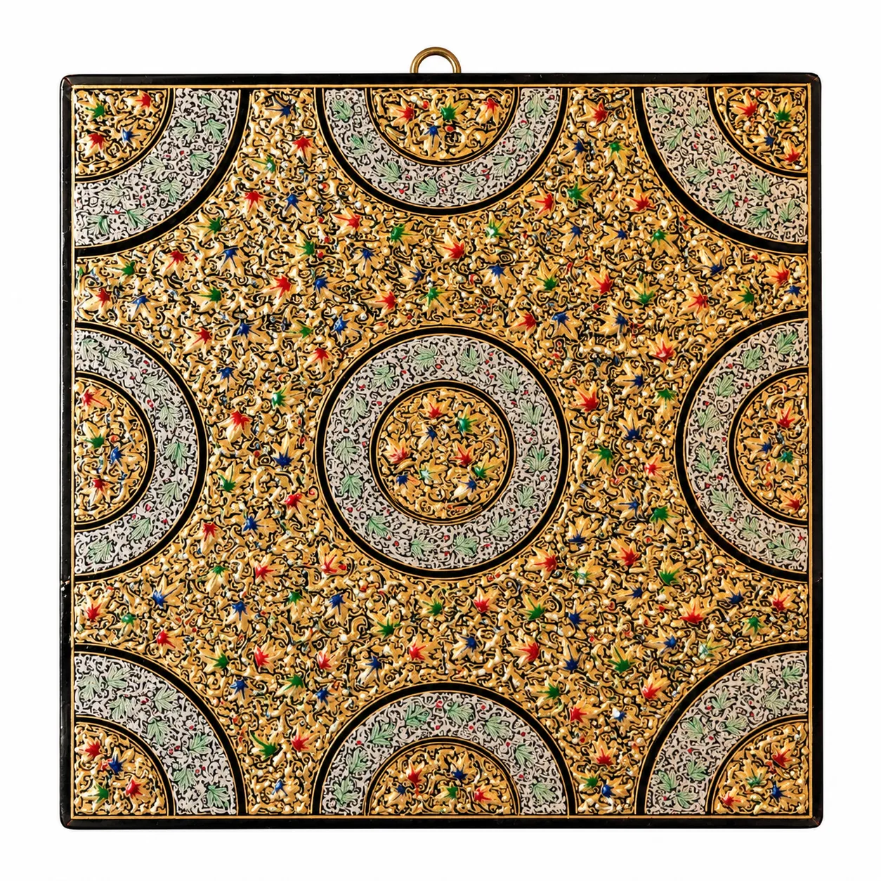 Gold and Silver Rings Kashmiri Papier-Mâché Wall Hanging
