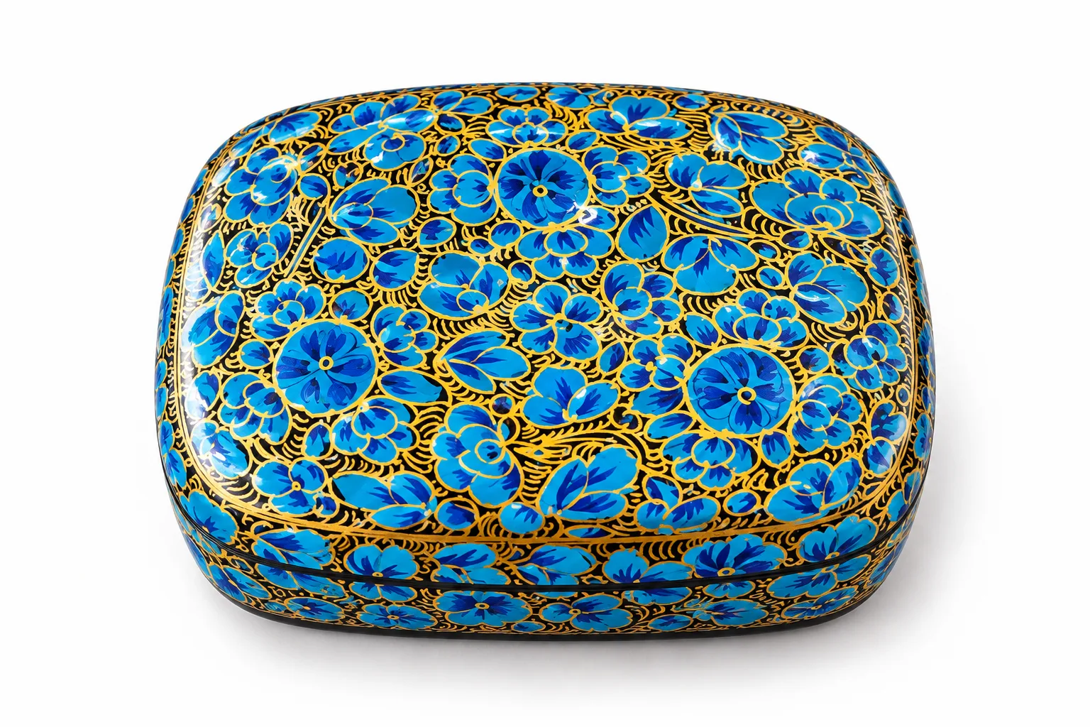 Orange Rose Medallion Kashmiri Papier-Mâché Trinket Box 3×4″