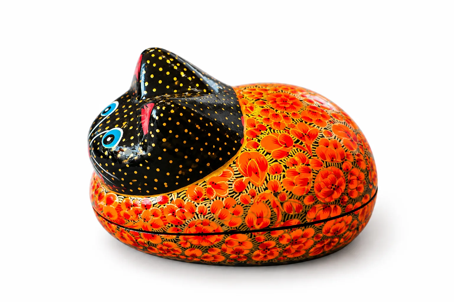 Orange Rose Medallion Kashmiri Papier-Mâché Trinket Box 3×4″